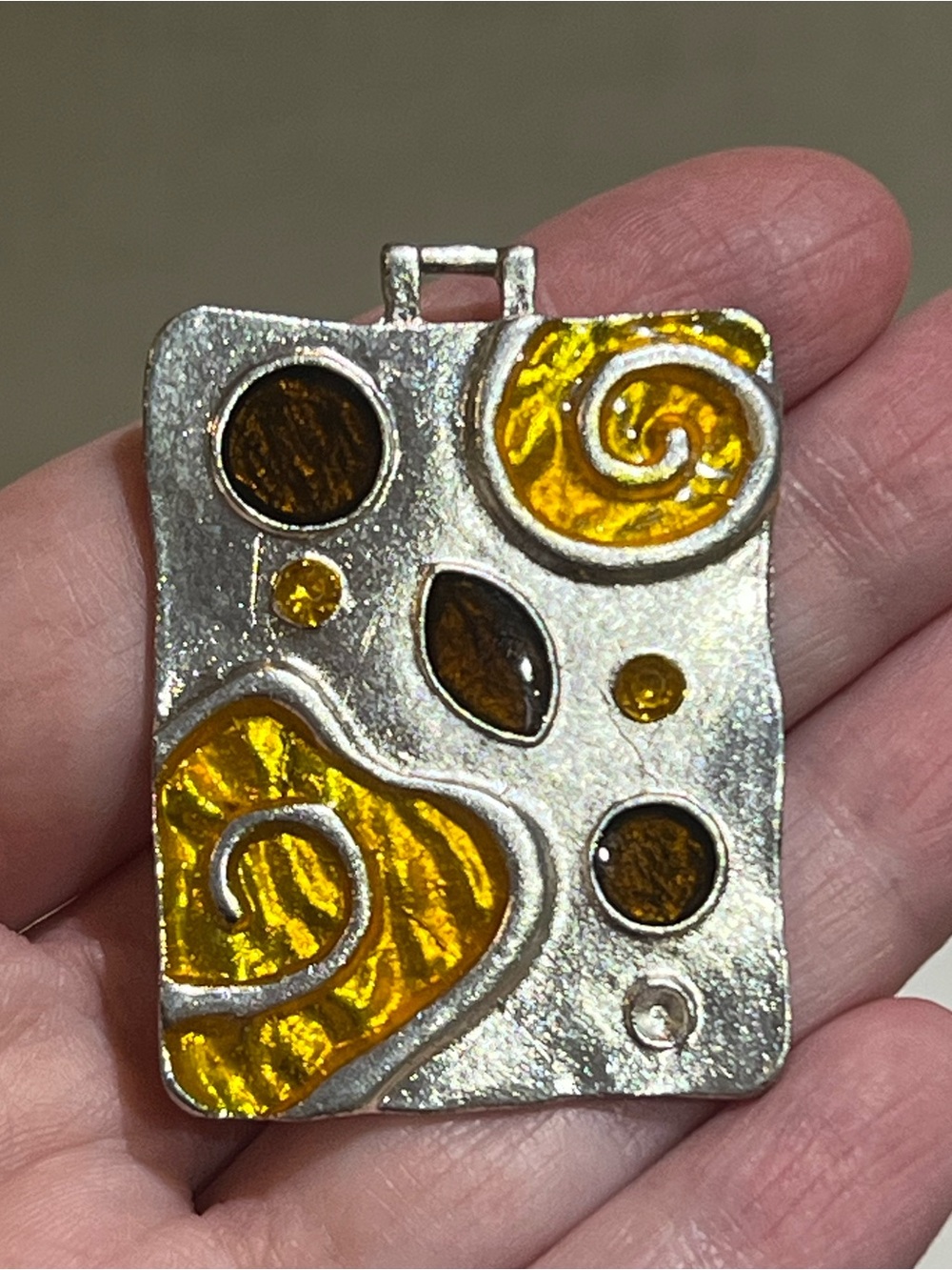 Amber & Silver Rectangular Design Pendant
